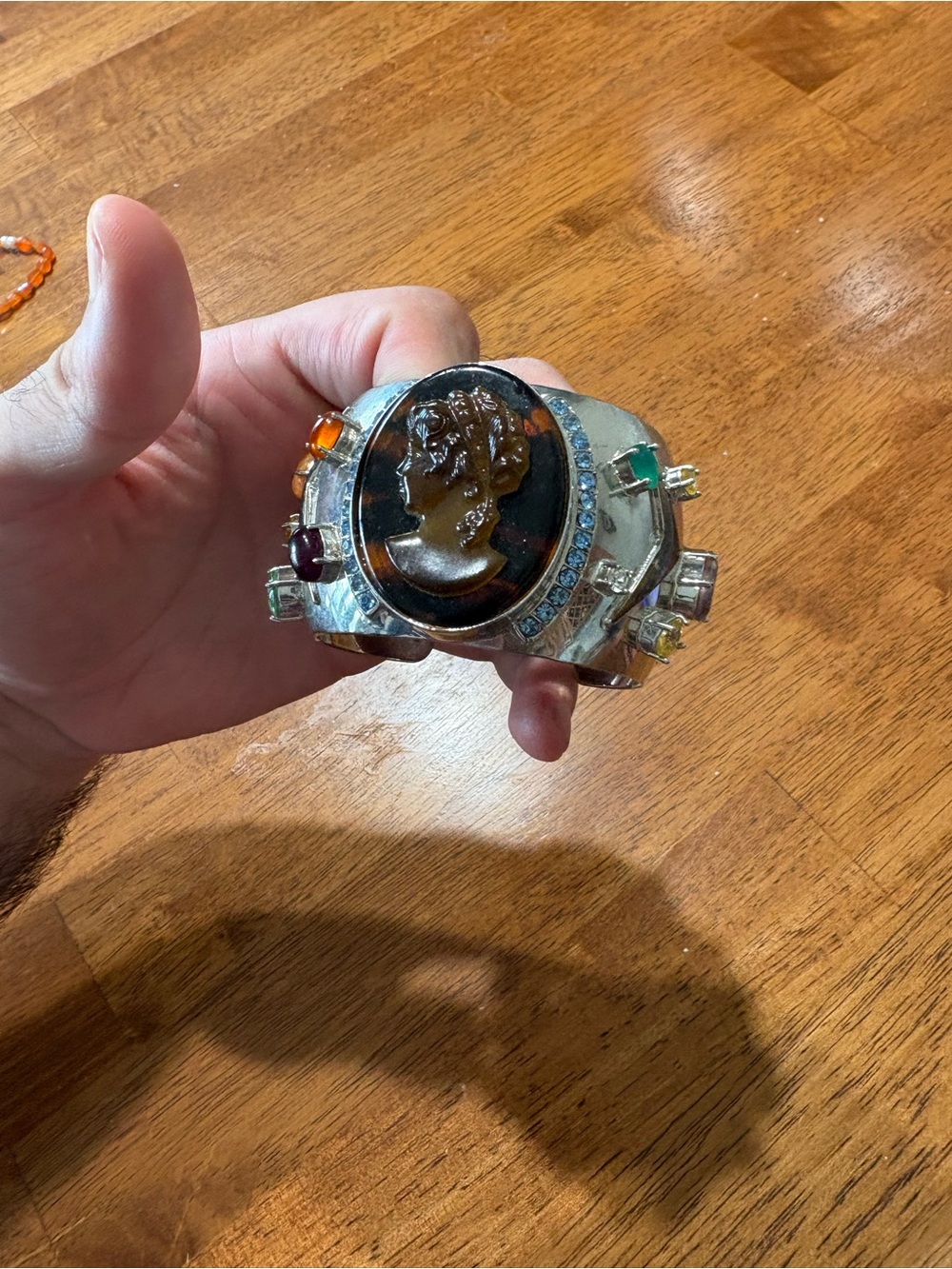 Marc Jacob Silver-Tone Multi-Gem Cuff Bracelet with Cameo Accent - Silver/Bronze - Picture 2 of 7